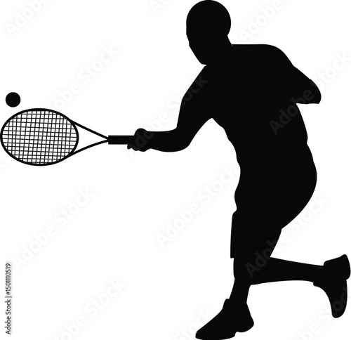 Tennis Silhouette: An silhouette of a tennis player executing a powerful forehand stroke, captured in mid-action against a clean backdrop, symbolizing energy, agility, and precision in the sport.
