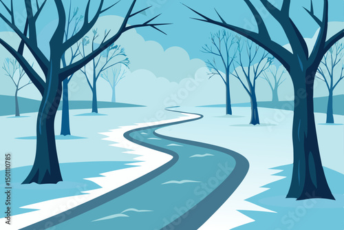 icy footpath through a quiet winter park lined 