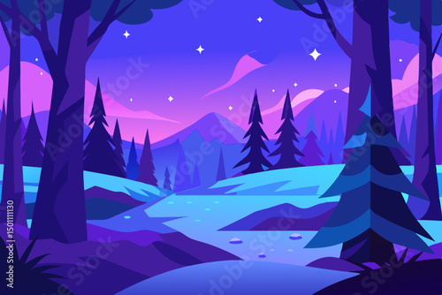 magical winter forest with blue and purple hues at.svg