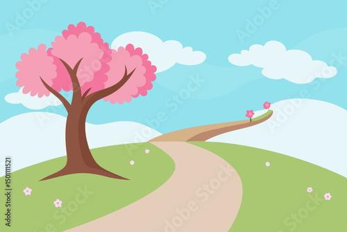 peaceful spring scene with a narrow dirt path wind.svg