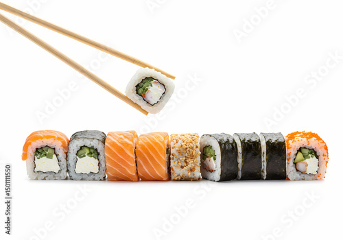 Delicious Sushi Rolls Maki Salmon  More isolated on transparent background