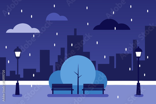 rain turning to snow in a chilly urban park at dus.svg