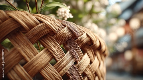 Artisanal Weaving: A close-up of natural materials basket with floral hints