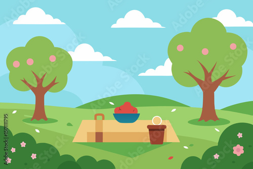 realistic background of a spring picnic scene 