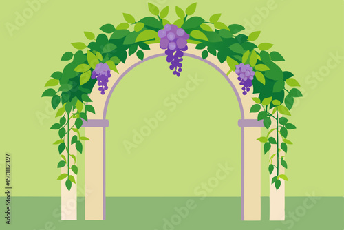 realistic garden archway covered in blooming 