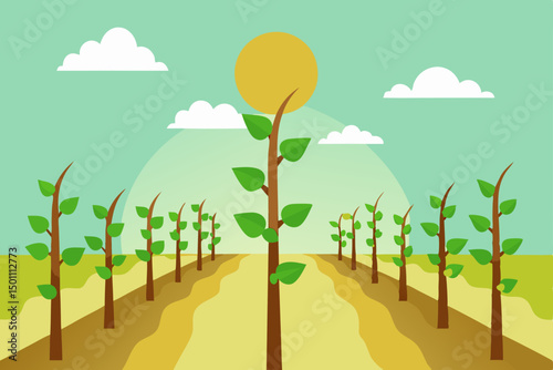 realistic scene of a spring vineyard with green 