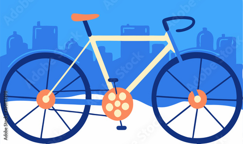 Cream Bicycle Illustration, City Background