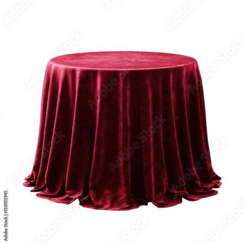 Maroon draped round table isolated on transparent PNG background