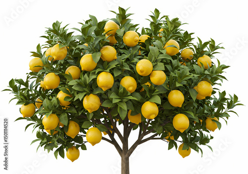 Lush Lemon Tree Abundant Fruit  Vibrant Foliage isolated on transparent background