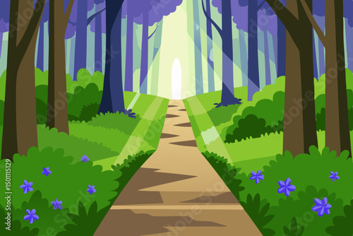 realistic woodland trail in spring with bluebells 