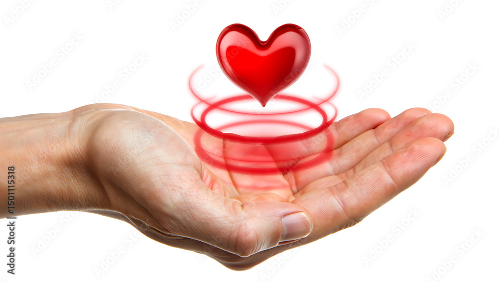 Fototapeta premium Red Heart Floating Above an Open Hand