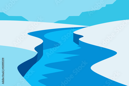 river cutting through snowy terrain  partially fro.svg