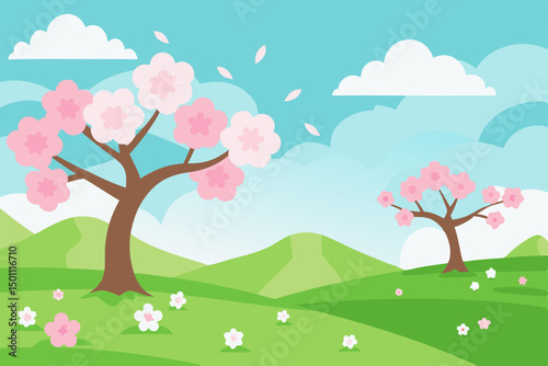soft focused spring background with blossoming dog 