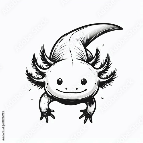 Axolotl Black and White Illustration suitable for professional presentation