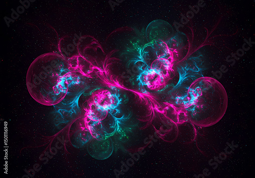Abstract Nebula Pink Teal Fractal Art Wallpaper isolated on transparent background