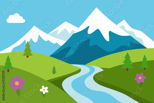 spring mountainside with snowmelt streams  bloomin 