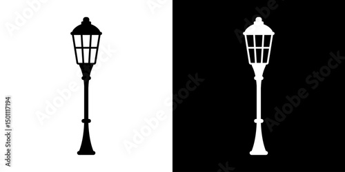 Street lamps icon. Devices for illumination of entryway, porch, walkway, path, garden, yard, park. Vector flat icon set.