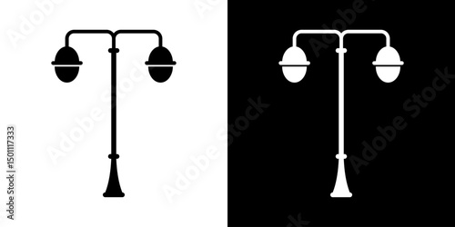 Street lamps icon. Devices for illumination of entryway, porch, walkway, path, garden, yard, park. Vector flat icon set.