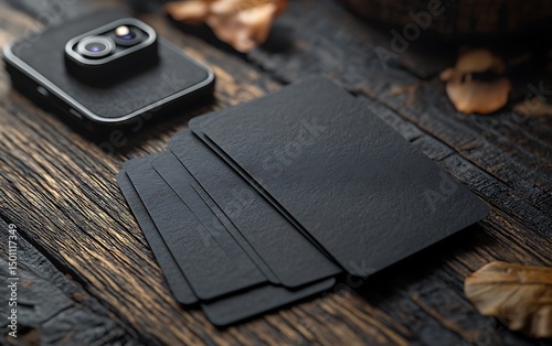 Wallpaper Mural Black textured card mockup on rustic wood with camera and autumn leaves

 Torontodigital.ca