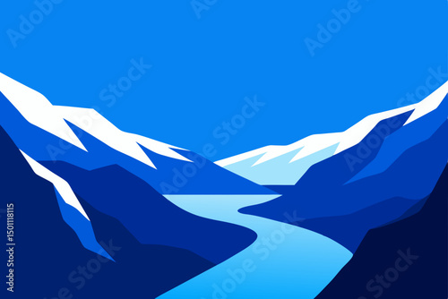 view from a snowy mountain pass overlooking deep 
