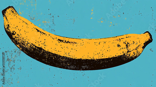 A striking pop art banana floats against a textured teal backdrop a symbol of vibrant energy modern art and playful