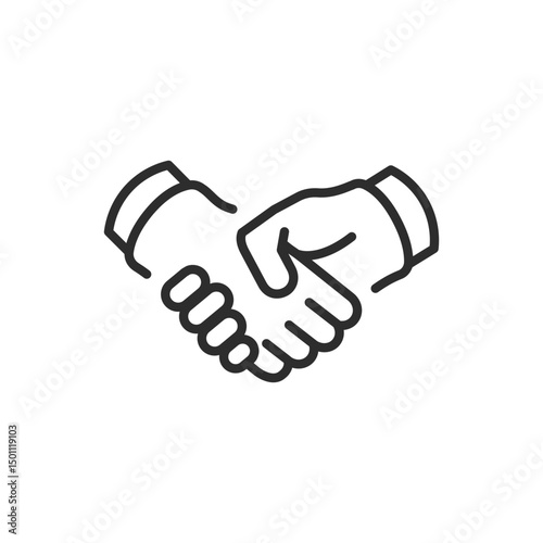 This minimalistic line art icon of a handshake symbolizes agreement, partnership, and cooperation, making it ideal for business and communication themes in todays interconnected world