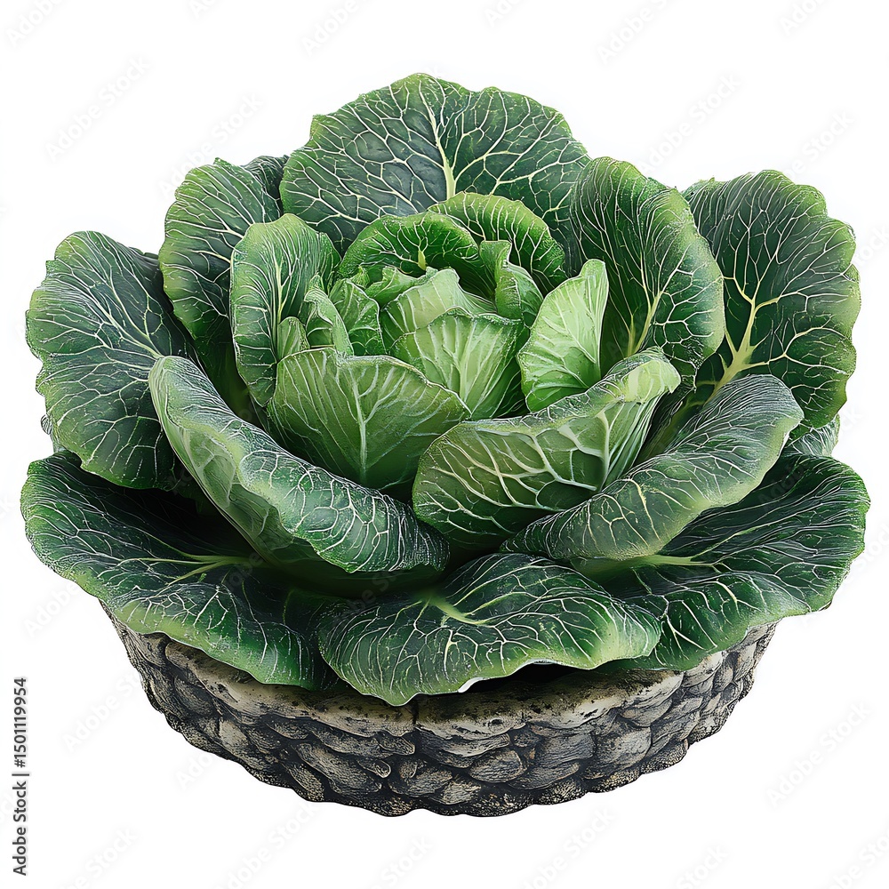 Obraz premium Decorative head of cabbage in a decorative stone basket high resolution photo