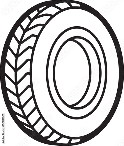 tire line art, black outline, vector and illustration, coloring book page line art drawing