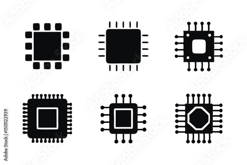 set of Computer Chip icon vector silhouette illustration isolated on white background