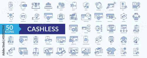 Cashless icon collection set with integration, security, platform, verification, encryption