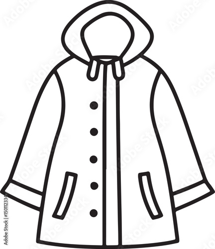 raincoat line art, black outline, vector and illustration, coloring book page line art drawing