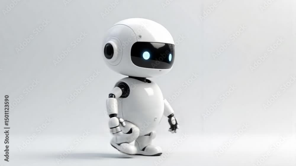 Rendu vidéo 3D amusant de robot – cycle de marche. Isolé sur fond blanc.