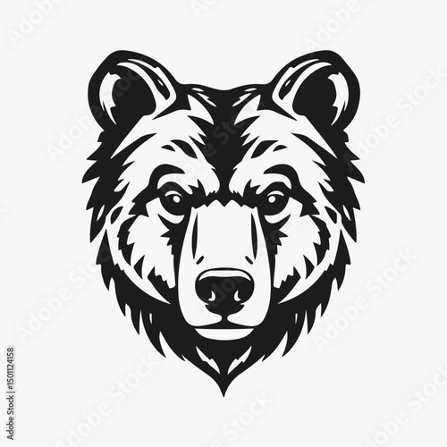 Bear head, wild animal emblem, fierce bear face, forest animal icon, vector illustration