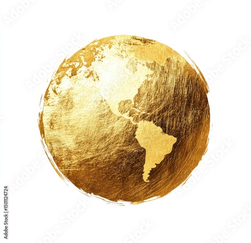 Golden globe earth, detailed continents, textured gold finish photo