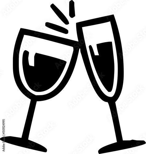 Black Wine Glasses Clinking Icon. 