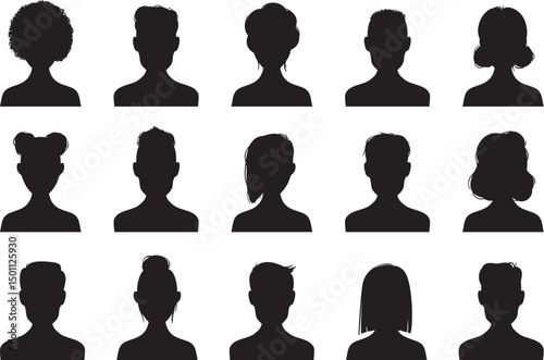 Silhouettes of Faces: A collection of diverse silhouette profile portraits, capturing the essence of individuality, the image emphasizes the beauty in simplicity. 