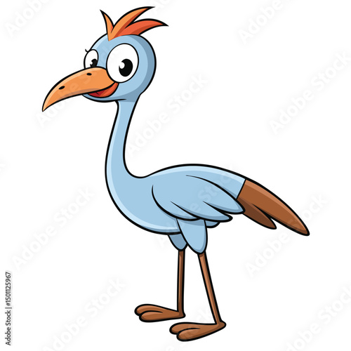 Animated blue bird cartoon smiles and stands upright on a white background