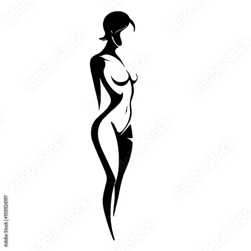 Female Figure in Elegant Line Drawing with Artistic Minimalism