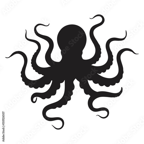 Stylized Octopus Silhouette: Nautical Vector Graphic