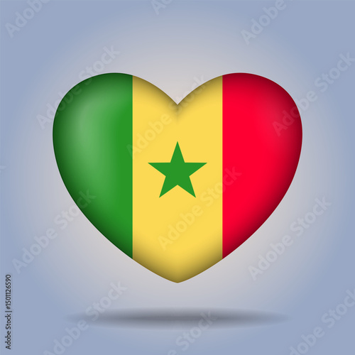 Senegal flag heart button Isolated on color gradient background. Exclusive banner flag