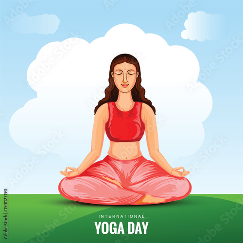 Beautiful yoga day 21st june woman in yoga poster background