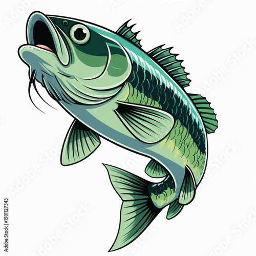 Tropical Green Fish on White Background – Minimalist Vector Illustration