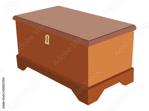 Illustration of a wooden chest with a lock and a flat top
