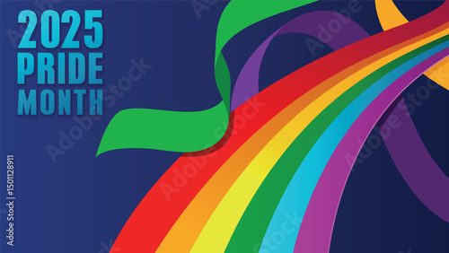 Pride design concept. LGBT Abstract background with Symbols and geometric forms in rainbow colors against blue background. Rainbow community poster for LGBT History Month.