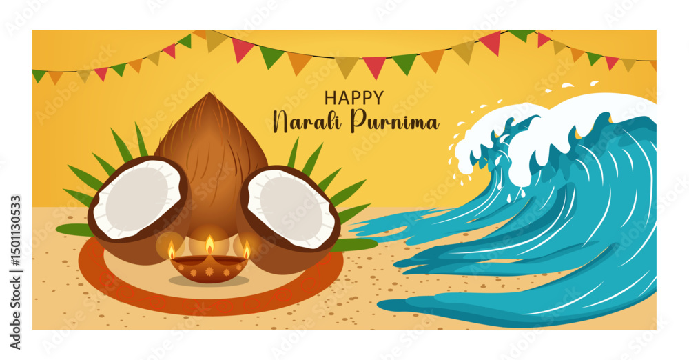 Naklejka premium Happy Narali Purnima Sea and Offering Vector Banners-04