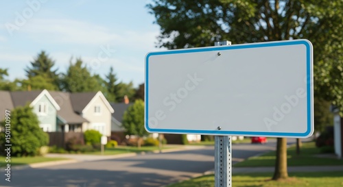 Blank Sign Near Houses on Suburban Street