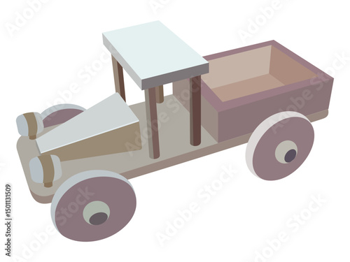Wooden toy car with open cargo area for kids play on white background
