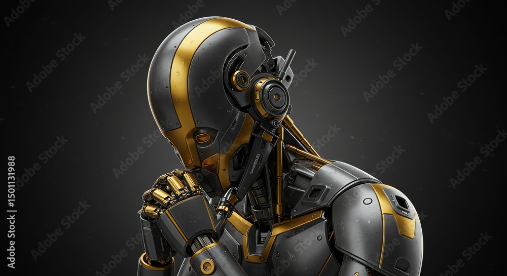 Fototapeta premium Thinking Robot Gold and Black