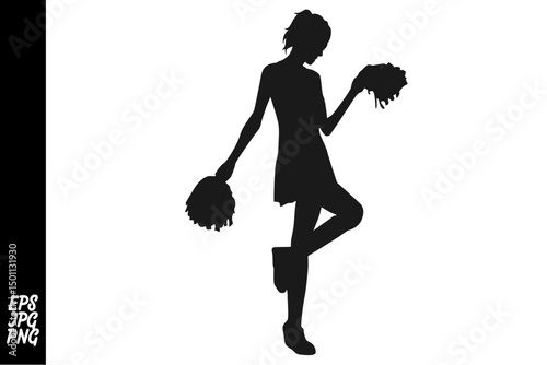 Cheerleader Silhouette: A graphic depiction of a cheerleader, poised and graceful, executing a dance routine with pom-poms, showcasing the energy and dynamism of cheerleading.