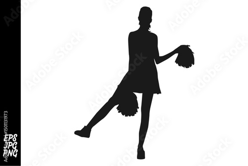 Cheerleader Silhouette: The graceful silhouette of a spirited cheerleader, showcasing her energetic form with a pompom in hand, embodies the essence of school spirit.
